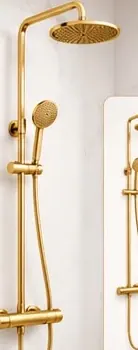 DB Homés DBR201BB two way round thermostatic shower mixer in brushed brass with round rain head and handset