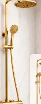 DB Homés DBR301BB three way round thermostatic shower mixer in brushed brass with round rain head and handset